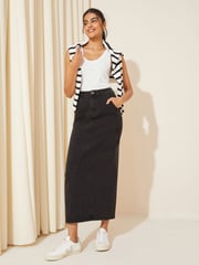 Friends Like These Black Godet Denim Maxi Skirt - Image 3 of 4
