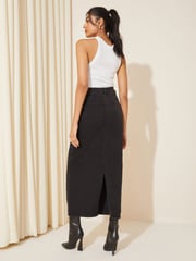 Friends Like These Black Godet Denim Maxi Skirt - Image 4 of 4