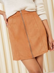 Friends Like These Camel Zip Through Mini Skirt - Image 1 of 4