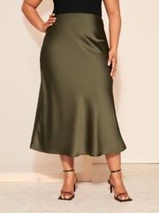 Friends Like These Green Curve Satin Bias Midi Skirt - Image 2 of 4