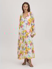 Florere Printed Tie Neck Midi Dress - Image 1 of 6