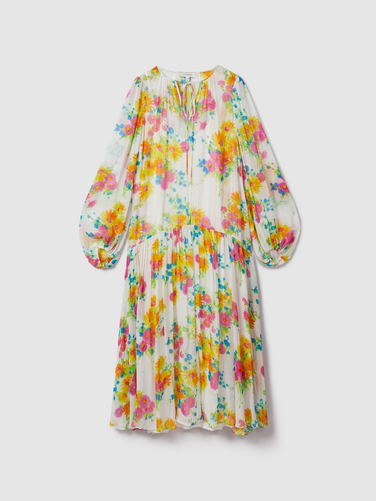 Florere Printed Tie Neck Midi Dress - Image 2 of 6