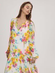 Florere Printed Tie Neck Midi Dress - Image 3 of 6