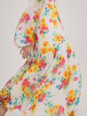 Florere Printed Tie Neck Midi Dress - Image 4 of 6