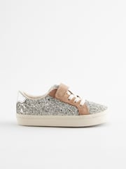 Silver Glitter Standard Fit (F) Elastic Lace Trainers - Image 1 of 4
