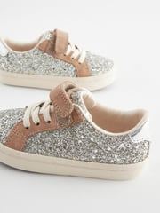 Silver Glitter Standard Fit (F) Elastic Lace Trainers - Image 2 of 4