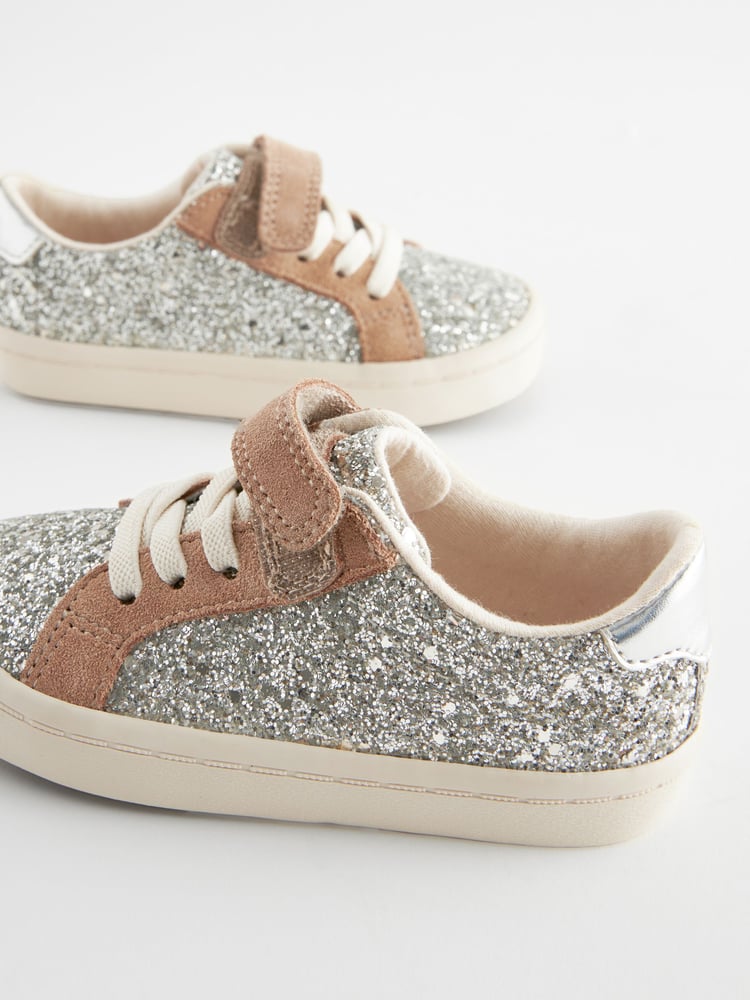 Silver Glitter Standard Fit (F) Elastic Lace Trainers - Image 2 of 4