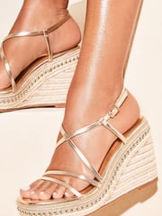 Lipsy Gold High Heeled Bead Strappy Wedge Sandal - Image 2 of 5