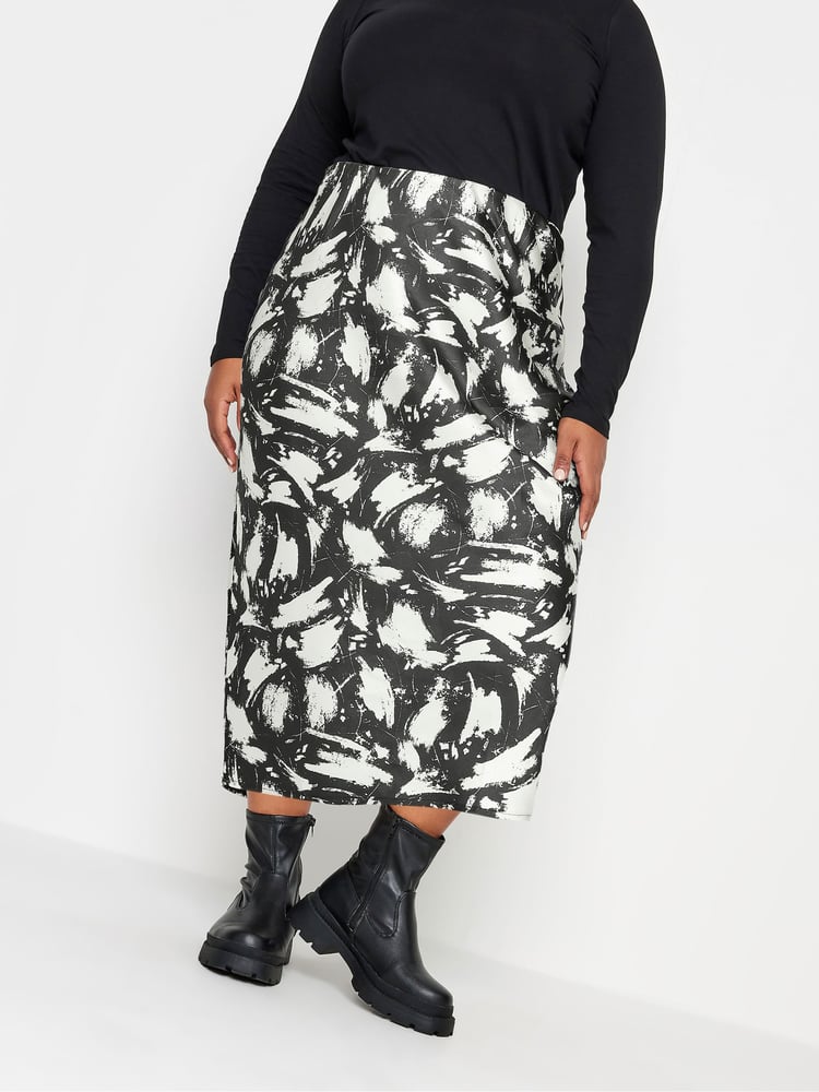 Yours Curve Black Bias Cut Skirt - Image 1 of 4
