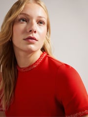 Ted Baker Red Rozlia Ponte Shift Dress - Image 4 of 6