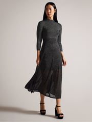 Ted Baker Black Metallic Kannie Knitted Midi Dress - Image 1 of 5