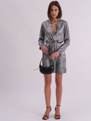 Religion Silver Metallic Long Line Fold Tunic Dress With Skinny - Image 2 of 6