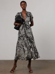Religion Black & Grey Marble Print Delight Maxi Wrap Dress With Cap Sleeve in Beautiful Prints - Image 1 of 6