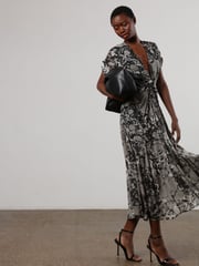 Religion Black & Grey Marble Print Delight Maxi Wrap Dress With Cap Sleeve in Beautiful Prints - Image 2 of 6