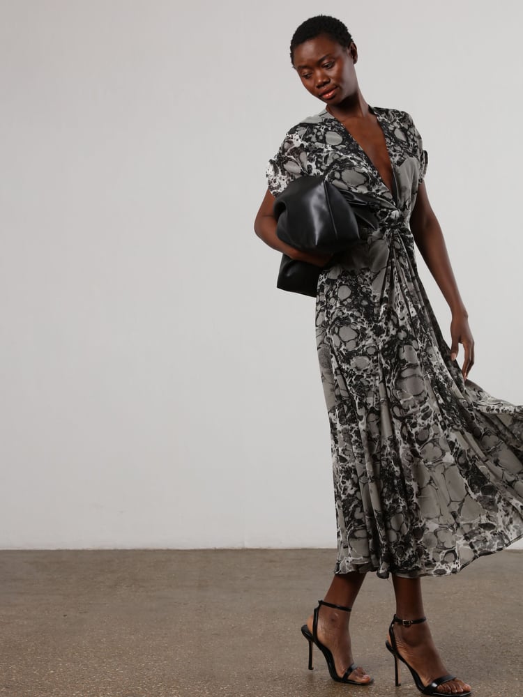 Religion Black & Grey Marble Print Delight Maxi Wrap Dress With Cap Sleeve in Beautiful Prints - Image 2 of 6