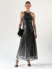 Religion Silver Halterneck Beaded Sequin Midi Maxi Dress - Image 3 of 6