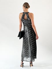 Religion Silver Halterneck Beaded Sequin Midi Maxi Dress - Image 4 of 6
