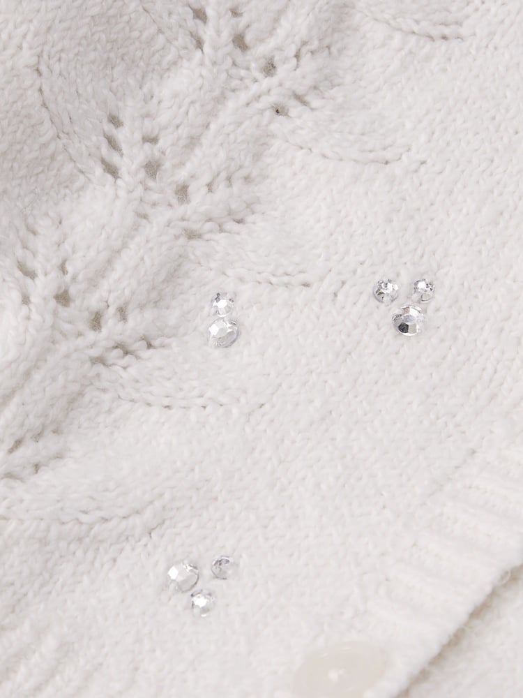 Abercrombie & Fitch Cream Textured Pointelle Cropped V-Neck Knitted Cardigan - Image 2 of 2