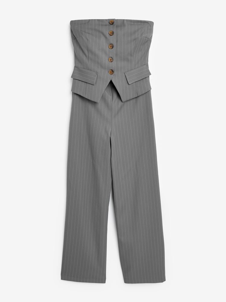 Grey Rochelle Humes Pinstripe Bandeau Jumpsuit - Image 6 of 6