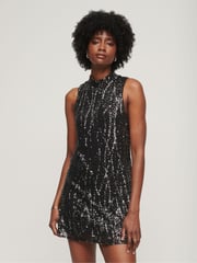 Superdry Black Sleeveless Sequin A Line Mini Dress - Image 1 of 3