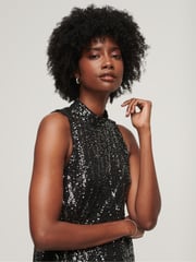 Superdry Black Sleeveless Sequin A Line Mini Dress - Image 2 of 3