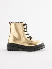 Gold Metallic Standard Fit (F) Chunky Lace-Up Ankle Boots - Image 2 of 7