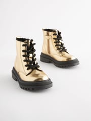Gold Metallic Standard Fit (F) Chunky Lace-Up Ankle Boots - Image 3 of 7