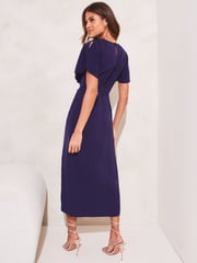 Lipsy Navy Ruched Button Front Sleeved Midi Dress - Image 2 of 4