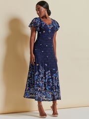 Jolie Moi Blue Mirrored Print Lace Maxi Dress - Image 1 of 7
