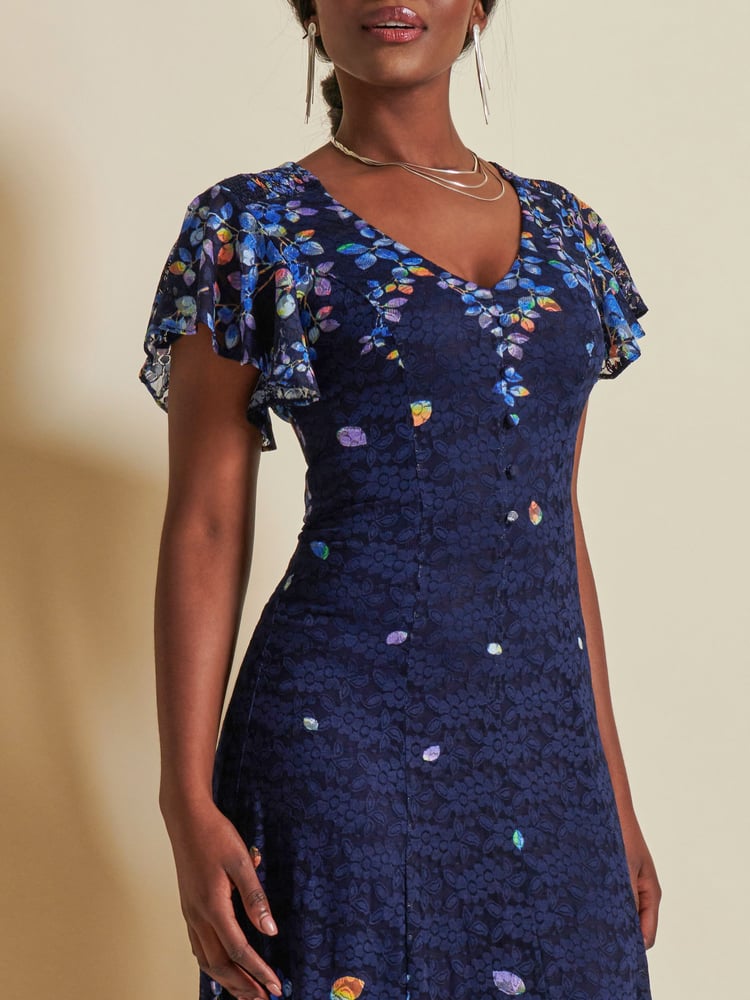 Jolie Moi Blue Mirrored Print Lace Maxi Dress - Image 2 of 7