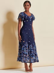 Jolie Moi Blue Mirrored Print Lace Maxi Dress - Image 4 of 7