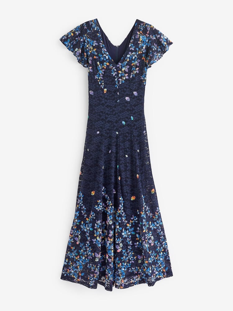 Jolie Moi Blue Mirrored Print Lace Maxi Dress - Image 7 of 7