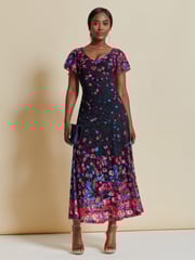 Jolie Moi Pink Mirrored Print Lace Maxi Dress - Image 1 of 7