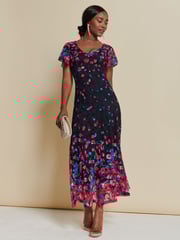 Jolie Moi Pink Mirrored Print Lace Maxi Dress - Image 4 of 7