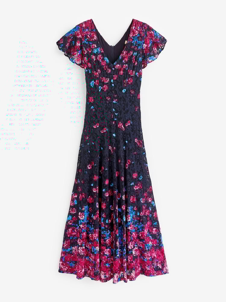 Jolie Moi Pink Mirrored Print Lace Maxi Dress - Image 7 of 7