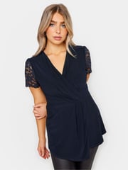 M&Co Blue M&Co Angel Sleeve Shimmer Wrap Blouse - Image 1 of 4
