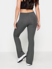 PixieGirl Petite Grey V-Front Ribbed Flare Trousers - Image 3 of 6