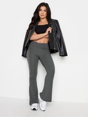 PixieGirl Petite Grey V-Front Ribbed Flare Trousers - Image 4 of 6
