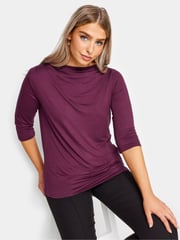 M&Co Purple 3/4 Length Sleeve Pleated Neck Top - Image 1 of 4