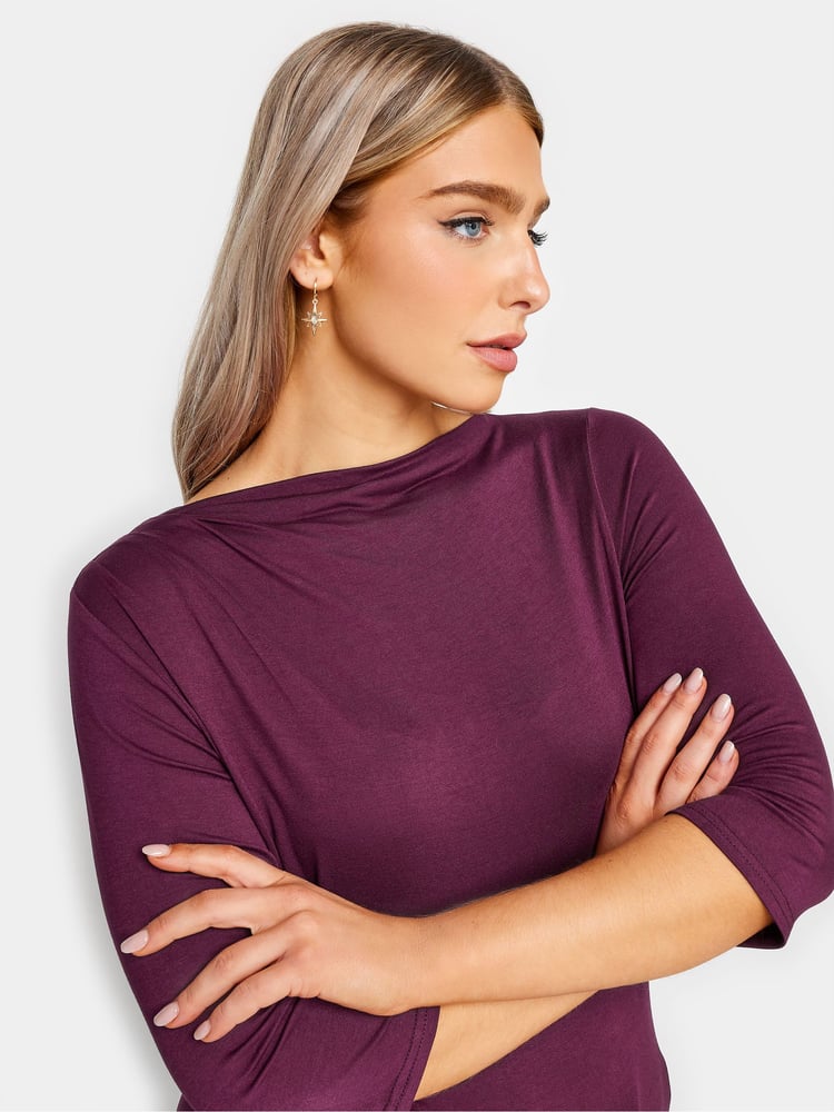 M&Co Purple 3/4 Length Sleeve Pleated Neck Top - Image 4 of 4