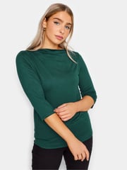 M&Co Green 3/4 Length Sleeve Pleated Neck Top - Image 4 of 4