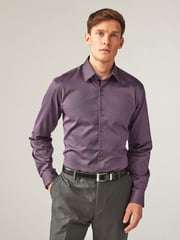 Purple Regular Fit Trimmed Formal 100% Cotton Oxford Shirt - Image 1 of 9