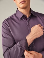 Purple Regular Fit Trimmed Formal 100% Cotton Oxford Shirt - Image 6 of 9