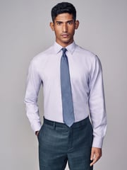 Lilac Purple Regular Fit Signature Trimmed Premium Long Sleeve Single Cuff 100% Cotton Shirt - Image 1 of 9