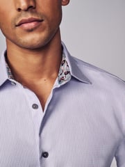 Lilac Purple Regular Fit Signature Trimmed Premium Long Sleeve Single Cuff 100% Cotton Shirt - Image 6 of 9