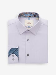 Lilac Purple Regular Fit Signature Trimmed Premium Long Sleeve Single Cuff 100% Cotton Shirt - Image 7 of 9