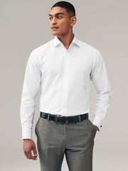 White Slim Fit Trimmed Easy Care Double Cuff Shirt - Image 1 of 9
