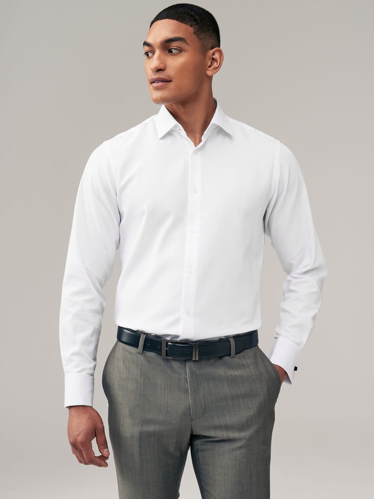 White Slim Fit Trimmed Easy Care Double Cuff Shirt - Image 1 of 9