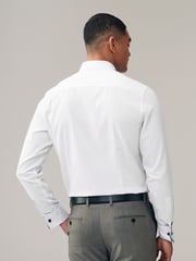 White Slim Fit Trimmed Easy Care Double Cuff Shirt - Image 3 of 9