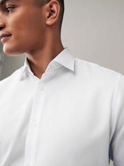 White Slim Fit Trimmed Easy Care Double Cuff Shirt - Image 4 of 9
